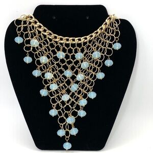Chunky Gold Chain Glass Beads Bib Mesh Statement Necklace